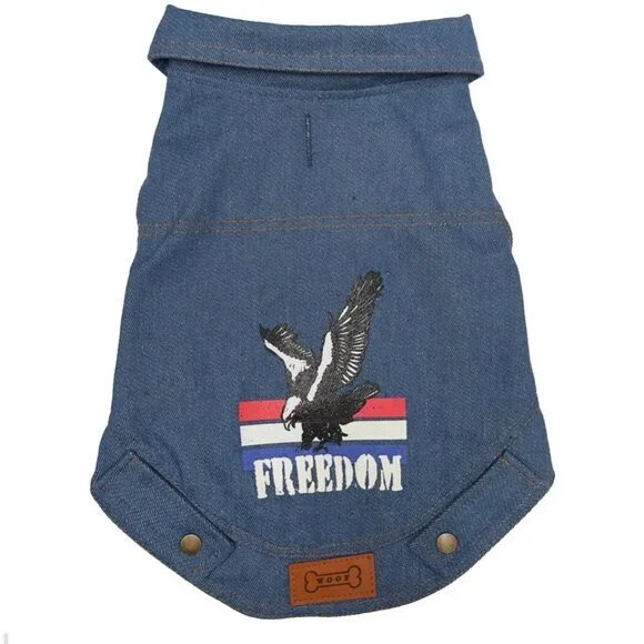 NEW Dog Vest By Woof Pets Size XL Flag Denim Blue Snaps Closed