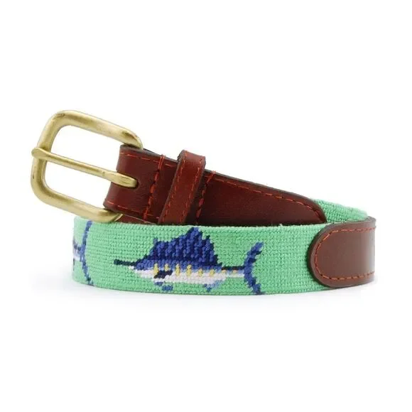 Smathers & Branson Boys Size L Needlepoint Belt Fish Green