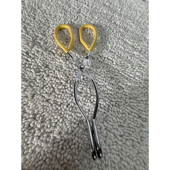 VTG Ekco USA Scissor Kitchen Tongs Yellow Coated Handles Metal Serving‎ Tool