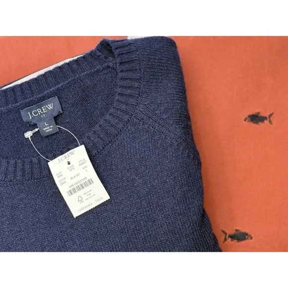 J. Crew‎ Wool Blend Sweater Sz L Blue AA027 NWT & Embroidered Fish Chino 36x30