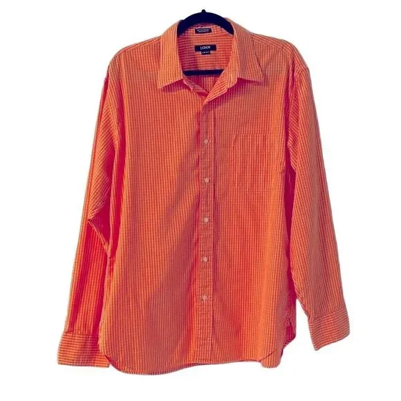 J. Crew orange and white windowpane cotton dress shirt L ( 16-16 1/2) EUC