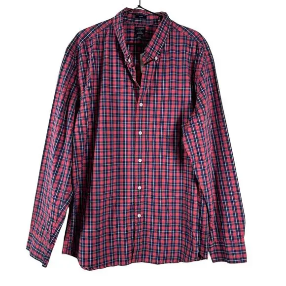 NWT J. Crew Men's Blue Pink Plaid Casual Long Sleeve Button Up Shirt Size XXL