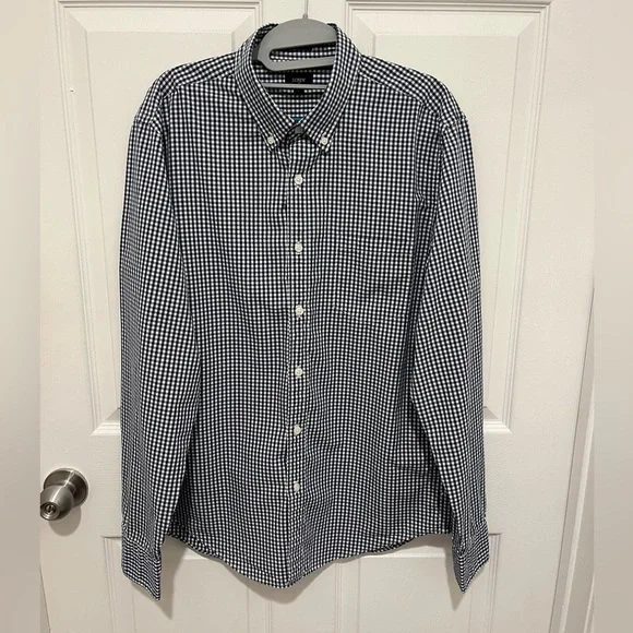 J. Crew Mens Shirt Blue & White Check Cotton Long Sleeve Collared Size L