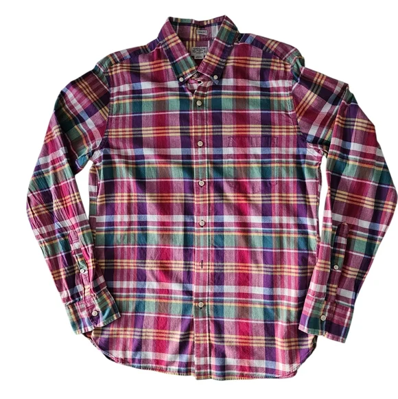 J. CREW Summer Plaid 100 % Cotton Button Down Slim Fit Shirt | SZ L