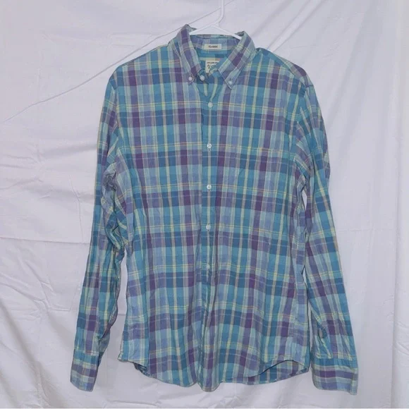 Men's J. Crew Blue Plaid Long Sleeve Classic Fit Button Up Cotton Shirt