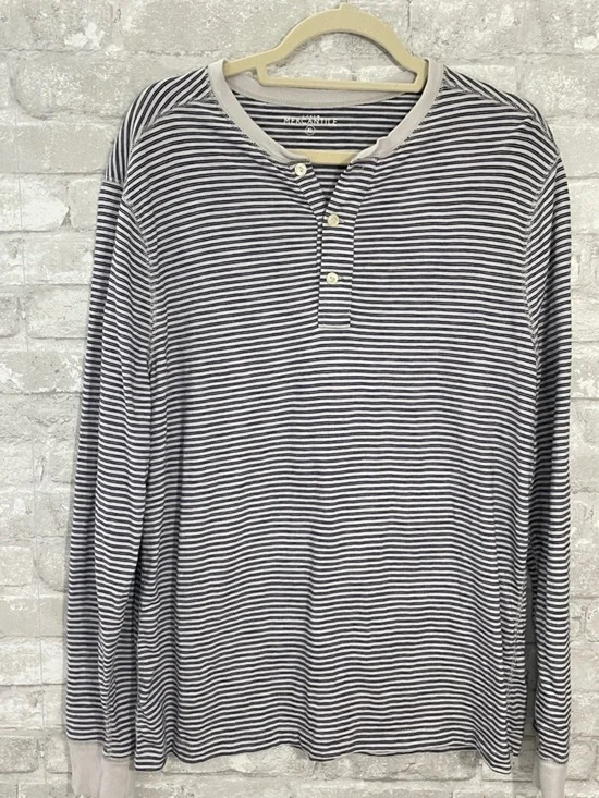 J.Crew Striped Long-Sleeve Henley Shirt - Navy & White