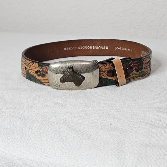 Nocona Belt‎ Co Kids Western Horse Landscape Embossed Leather Belt Size 20  22