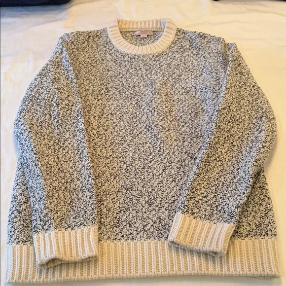 J. Crew x Wallace & Barnes Ivory and Charcoal Knit Crewneck Sweater