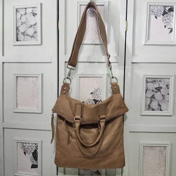 Maurizio Taiuti Brown Leather Convertible Foldover Messenger Bag Made In Italy