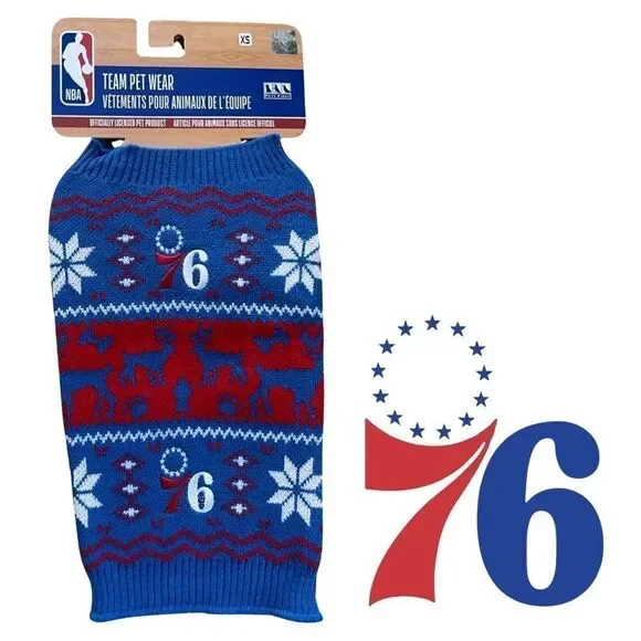 NBA Officially Licensed Philadelphia 76ers Petwear Knit Holiday Sweater XS NWT
