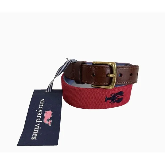 Vineyard Vines Boy's Lobster Embroidered Canvas Club Belt Size‎ S Preppy NEW