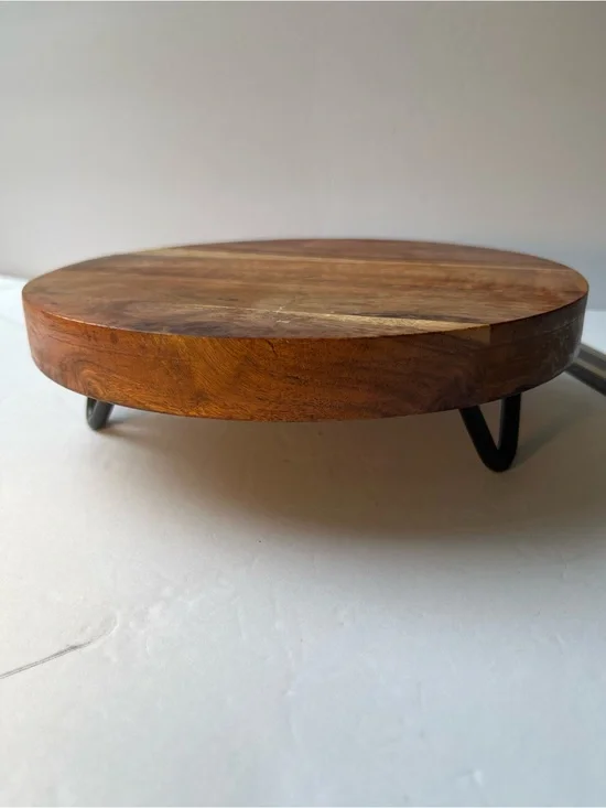 Wood Stand Pedestal Riser Thick Round Slab Hairpin Legs Boho Industrial 9