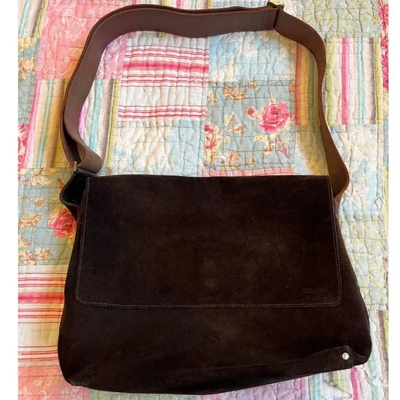 Jack Spade Suede Leather Large Messenger Bag Chocolate Brown