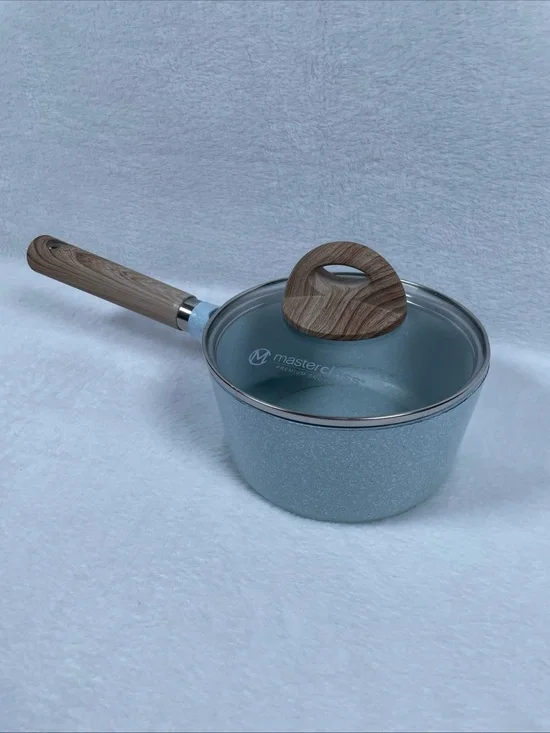 MasterClass Light Blue Speckled Ceramic 1.5 qt Nonstick Sauce Pan W/ Glass Lid