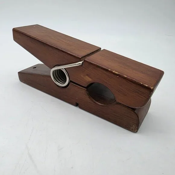 Large Wooden Clothespin Wall Hanging Decor Functional Spring Dark Brown Finish