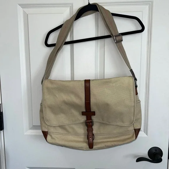 Fossil Canvas Leather Corners Crossbody Messenger Bag Y2K