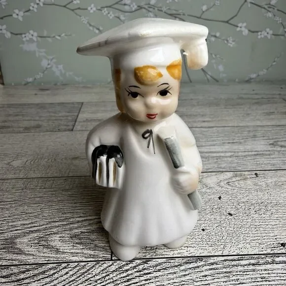 Vintage Graduate Graduation Girl Figurine Porcelain Ceramic Japan 1950s 4 Inch