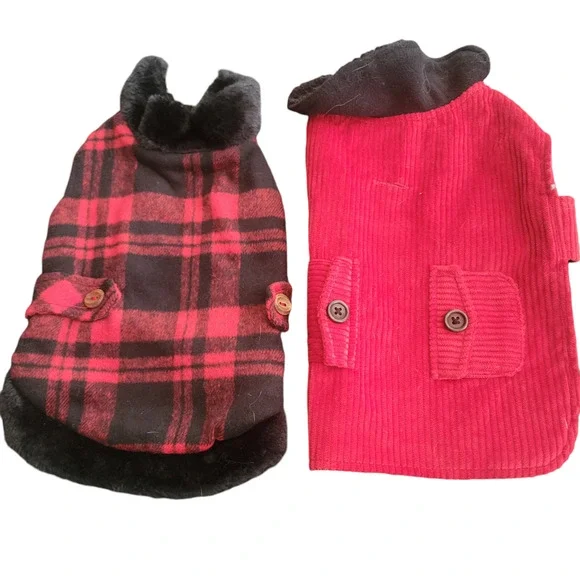 2 Dog Warm Fall Winter Coats or Sweaters Plaid and Corduroy Size Medium