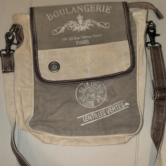 Myra Bag Cream and Gray Messenger Bag