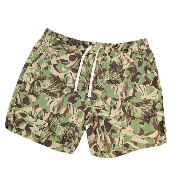 J.Crew Re-Imagined Shorts Mens L Tropical Jungle Print Camo Pull On Drawstring