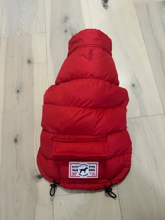 Fab Dog & Land’s End Red Puffer Blue Plaid Dog Vests Medium