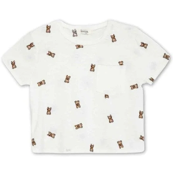 Speechless Girl's Graphic T-Shirt Cute Dog Frenchie Size XL White