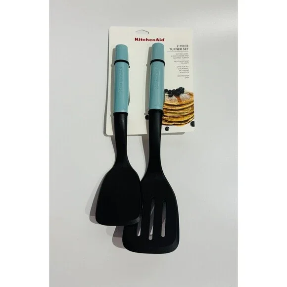 Kitchen Aid 2 Piece Turner and Spoon Set - Aqua Blue