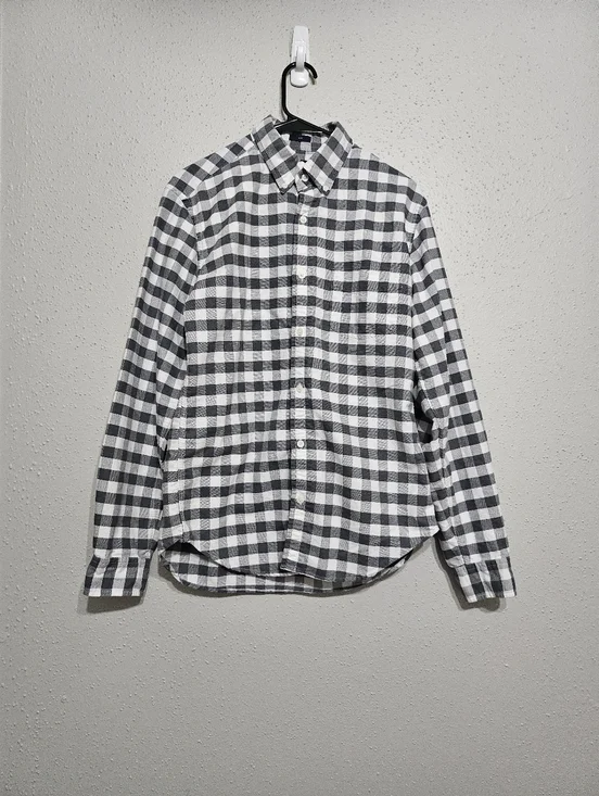 J.Crew Slim‎ Fit Oxford Shirt Mens M Gray White Gingham Plaid Button Down