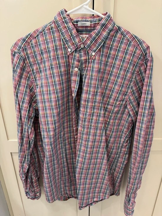 J. Crew Multicolor Pink and Blue Plaid Button-Down Shirt - perfect for Spring!