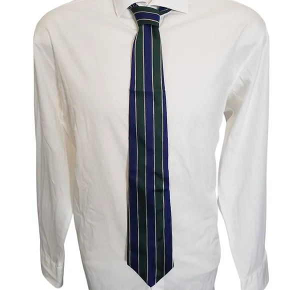 J.Crew Neck Tie Green/Blue Striped‎ 100% Silk Men's Vintage Preppy Classic