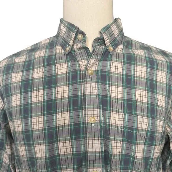 J. Crew Men's 100% Cotton Blue Plaid Button Down Shirt Sz L Preppy Classic