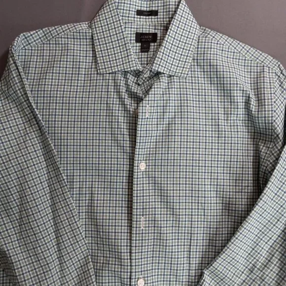 J. Crew Crosby 120's Ply Shirt Blue Green Gingham Check Cotton Size M