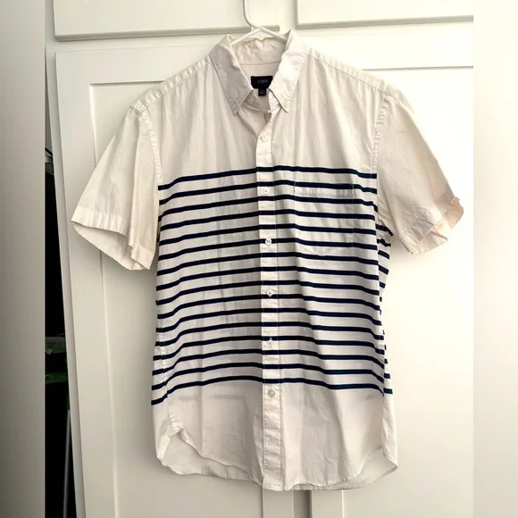 Men’s J. Crew White and Navy Striped Shirt