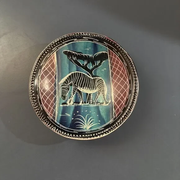 African Stone Bowl 4 Inch Round Decorative Zebra Originally $60
