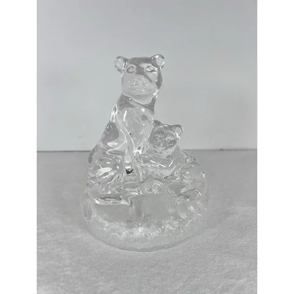 Vintage Lioness and Cub Figurine Royal‎ Lead Crystal Rock Art Deco Italian Glass