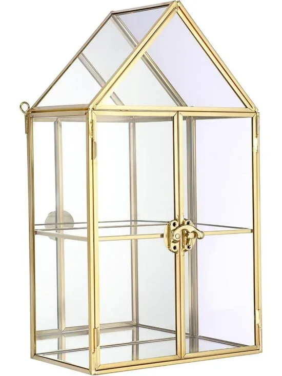 2-Tier Clear Glass Jewelry & Makeup Organizer, Gold Mirrored Decorative Storage