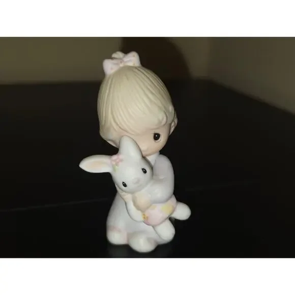 Precious Moments Girl‎ Hugging Bunny Figurine Jonathan & David 1982 E-9279