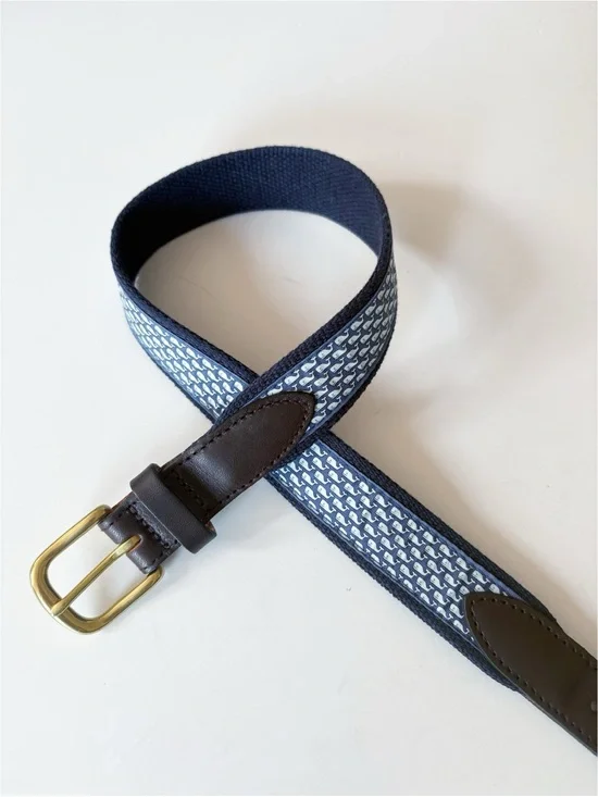 Vineyard Vines || Boys' Classic Whale Canvas Club Belt Logo Navy Blue Brown 24