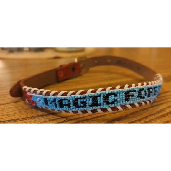 NOS Magic Forest Lake George NY Novelty Beaded Leather Belt Kids Youth Adult 20