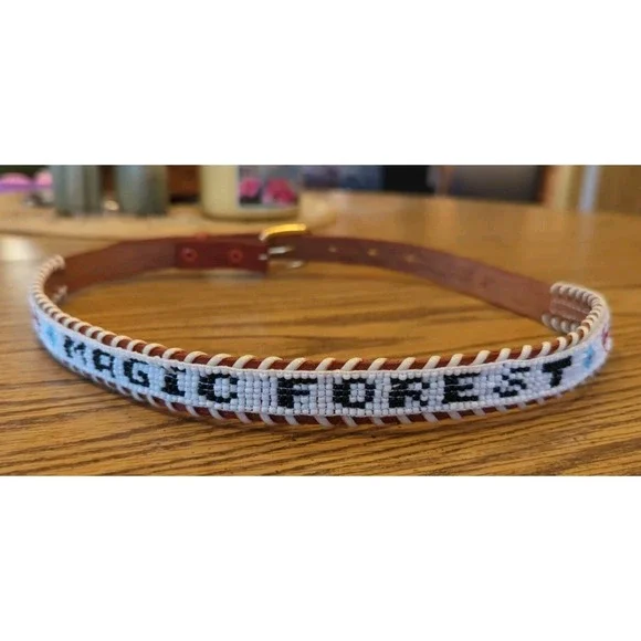 NOS Magic Forest Lake George NY Novelty Beaded Leather Belt Kids Youth Adult 28
