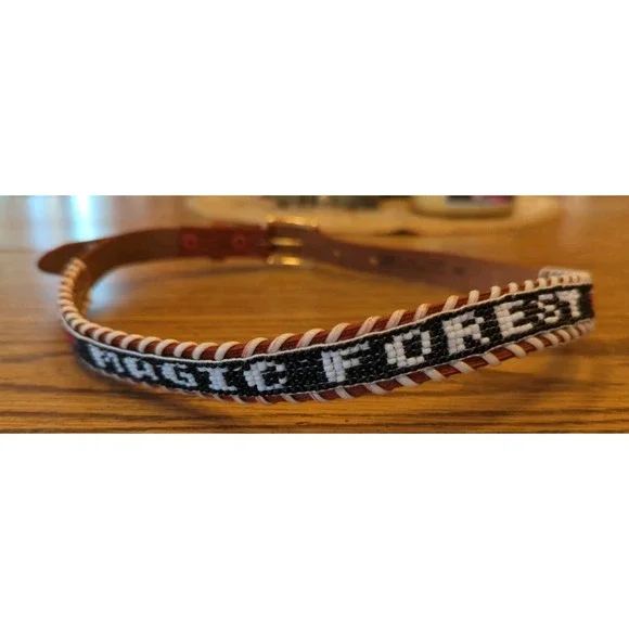 NOS Magic Forest Lake George NY Novelty Beaded Leather Belt Kids Youth Adult 26