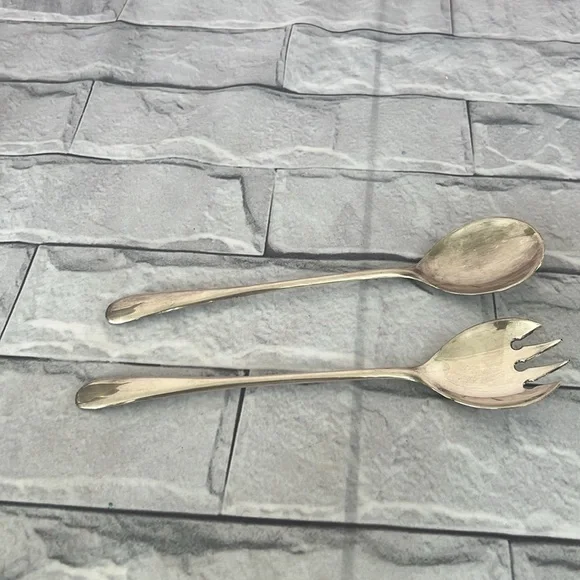 Vintage Silver plated Italian salad serving utensil spoon & fork silverware