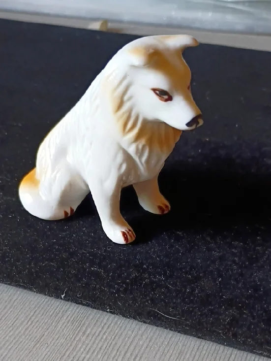 White Ceramic Wolf/Dog  Figurine with Tan Accents