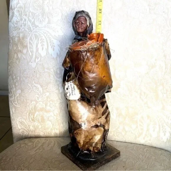 Mexico folk art paper‎ machete old woman clay pots figurine 12