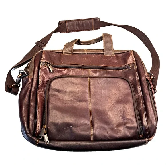 Wilsons Leather Dark Brown Rugged Messenger / Laptop Bag Vtg 1990s Y2K 15
