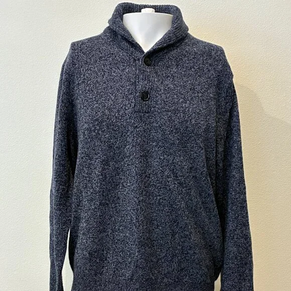 J.Crew Lambswool Blend Fisherman Sweater Mens L Blue Shawl Collar Academia‎