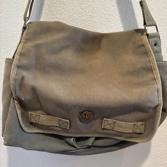 VTG Military Style Canvas Messenger Bag Olive Green Crossbody Utility Satchel