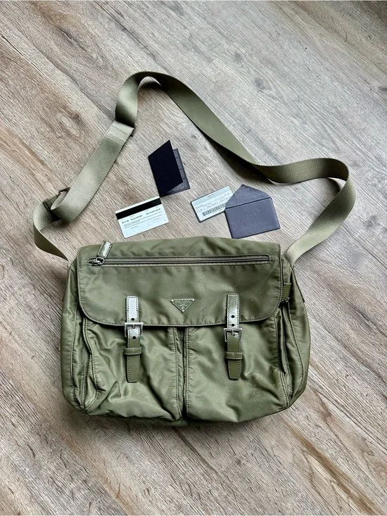 Prada Olive Nylon Crossbody Messenger Bag
