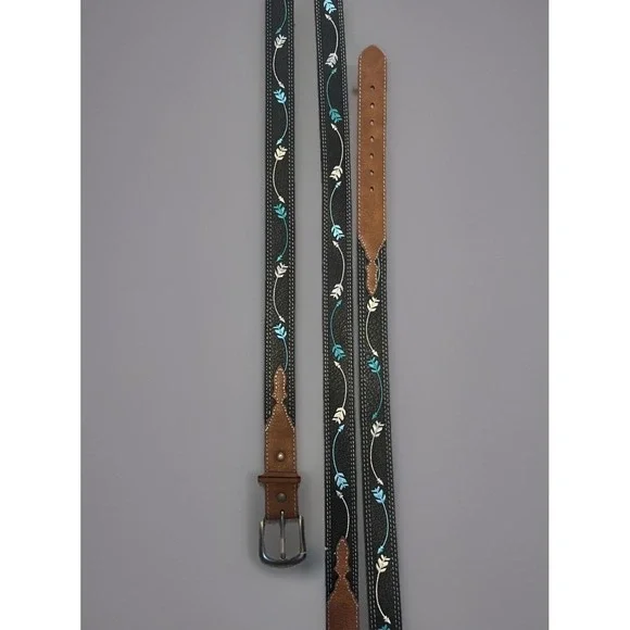 Western Leather Belt  Silver & Turquoise Design Girls X‎ L 32