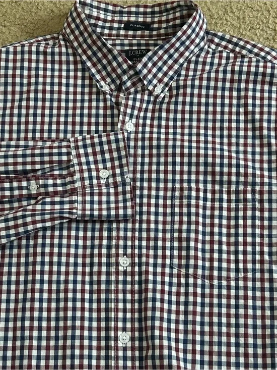 J.Crew Flex Washed Classic Fit Stretch Blue White Red Check Button Men’s XL